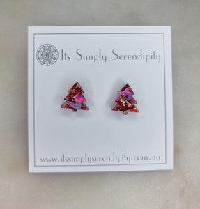 Christmas Tree Red & Pink Studs